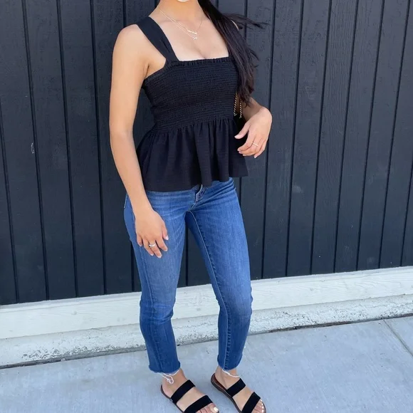 MADEWELL Black Smocked Peplum Tank Top